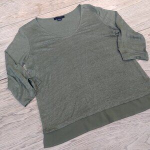 Sanctuary green linen knit blouse top V neck with trim detail Large